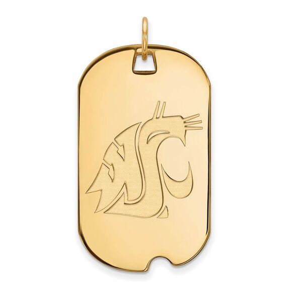 10k Yellow Gold Washington State Large Mascot Dog Tag Pendant